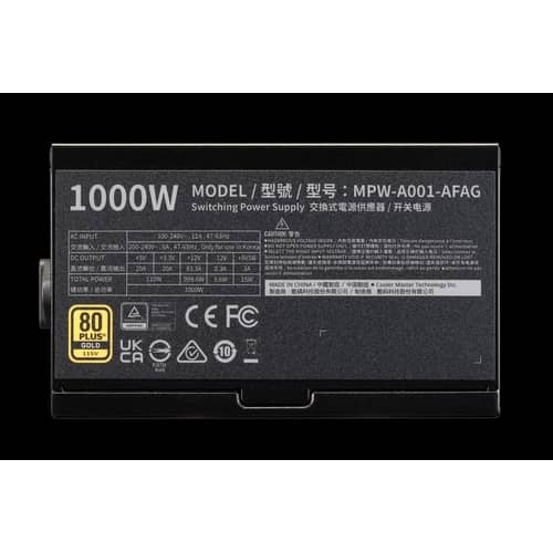 Fuente Cooler Master Elite Gold 1000W 80 Plus Full Modular A/AR Cord