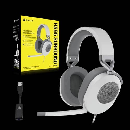 Auricular gaming cableado Corsair HS65 surround, blanco