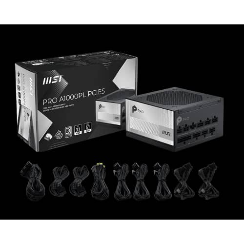 Fuente MSI PRO A1000PL PCIE5 1000W 80 Plus Platinium Cable USA